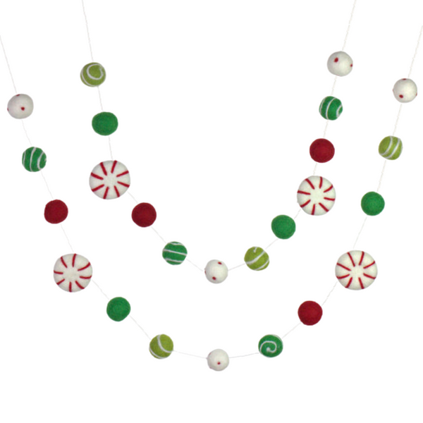 Peppermint Felt Christmas Garland- Red Kelly Dots & Swirls