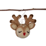 Reindeer Christmas Ornaments with Red Nose and Silver Hooks- SET OF 1, 3 or 5