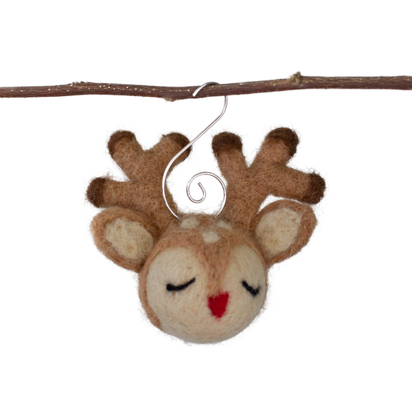 Reindeer Christmas Ornaments with Red Nose and Silver Hooks- SET OF 1, 3 or 5