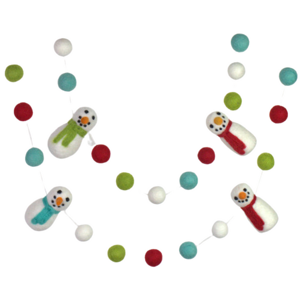 Snowman Christmas Garland- Red Green Turquoise