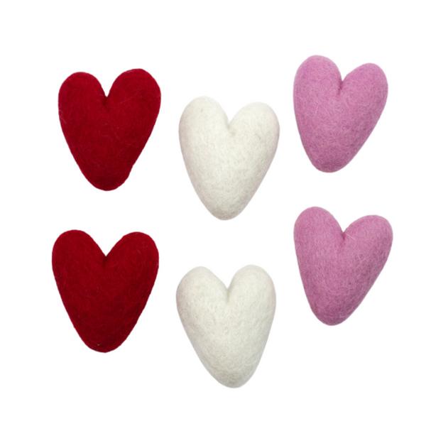 Valentine's Day Felt Folk Hearts- Red, Pink, White- SET of 3, 6 or 12