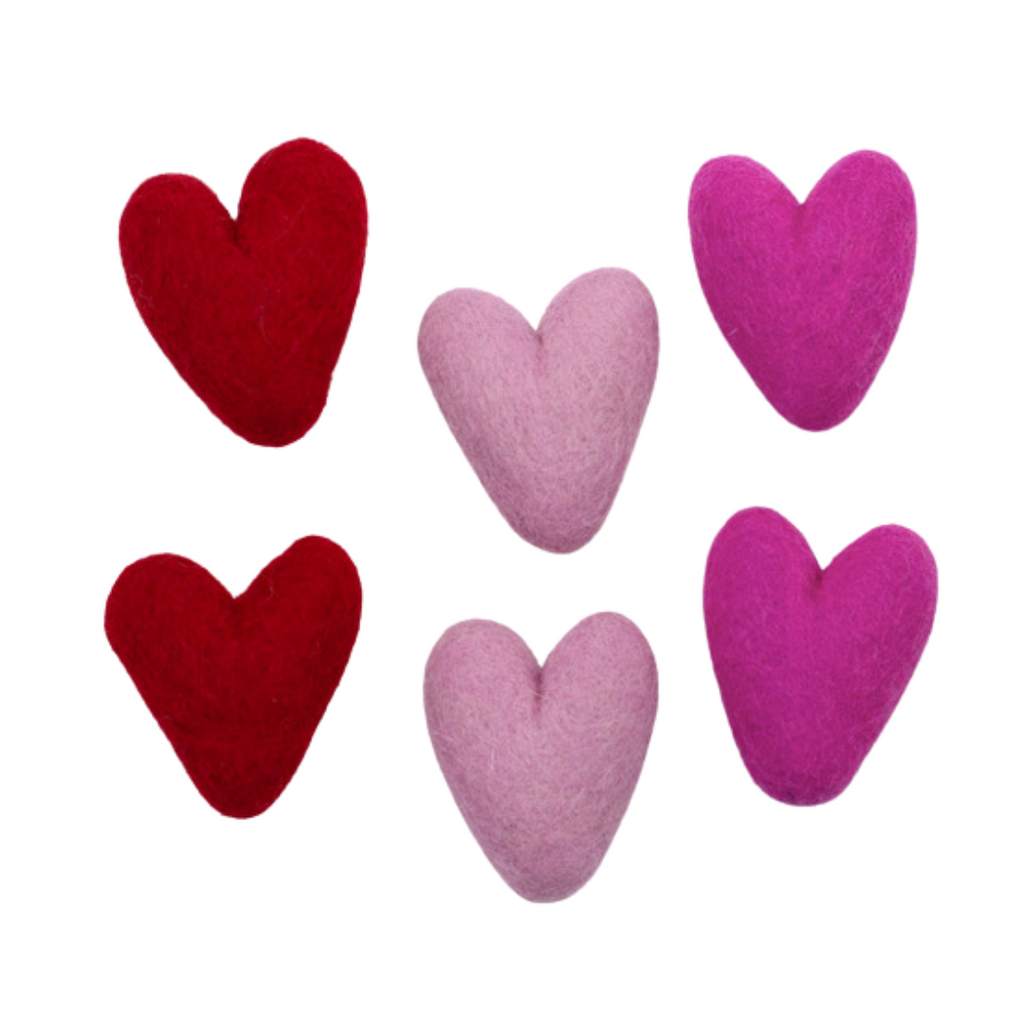 Felt Hearts- Pink & White- SET of 5 or 10- Valentine's Day DIY Craft Decor-  100% Wool- Eco friendly- Approx. 1.75