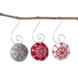 Snowflake Felt Ball Ornaments- Red, Gray, White