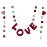 Valentine's LOVE Garland- 6 ft String, 26 Shapes- Red, Pink, Gray, White- 1" Felt Balls, 1.75" Hearts, 2" Letters