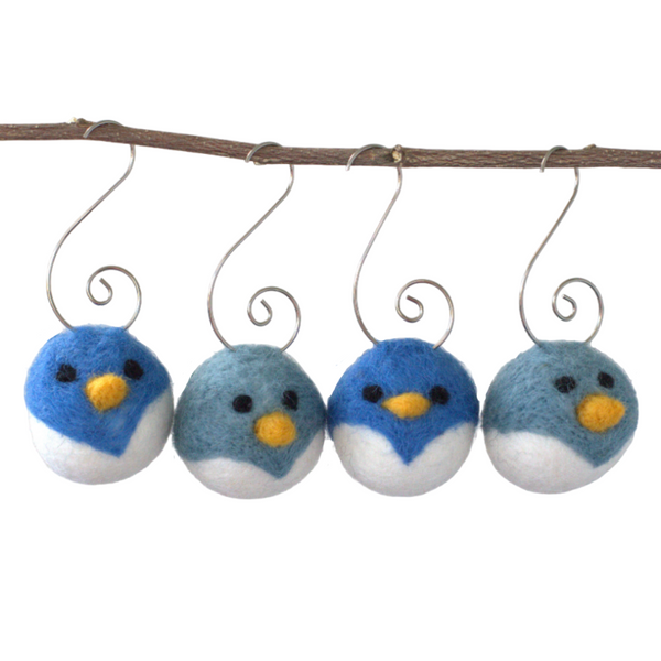Bird Tree Ornaments- SET OF 2 or 4- Blue Chicks