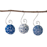 Snowflake Felt Ball Ornaments- Blue, White