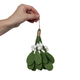 Christmas Mistletoe Sprig- Green with White Berries, Hanging Twine