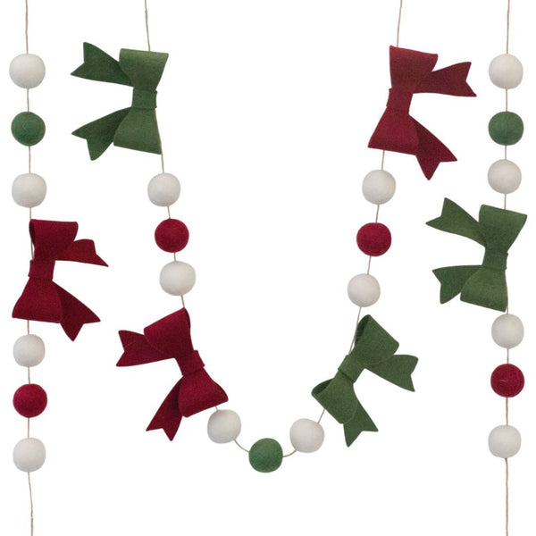 Burgundy, Forest Green Felt Bow Garland