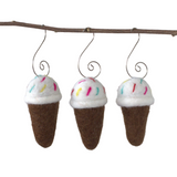 Ice Cream Cone Ornaments- SET of 3