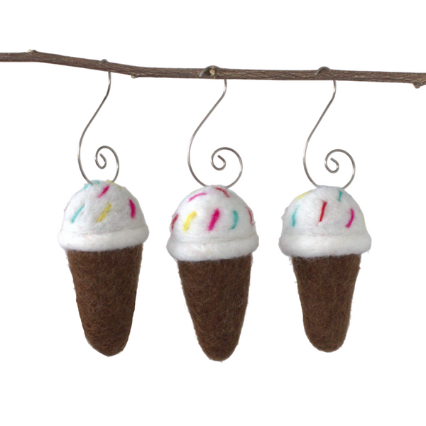 Ice Cream Cone Ornaments- SET of 3