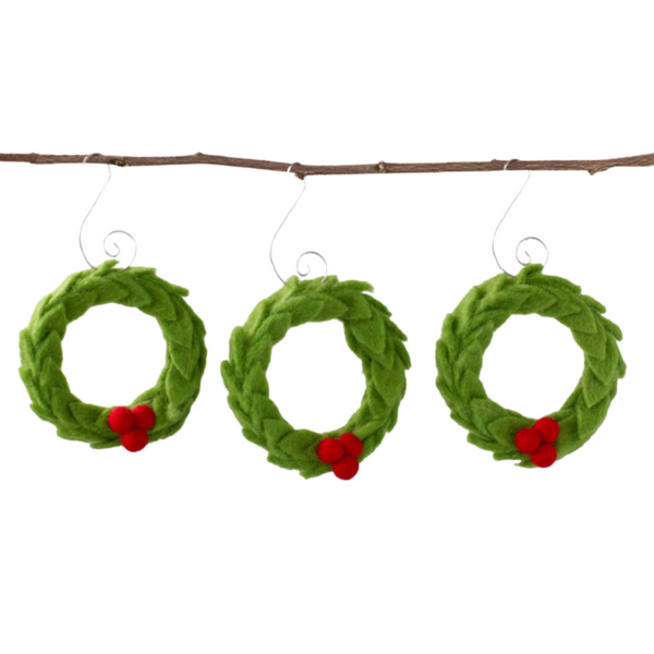 Christmas Tree Ornaments- Wreaths with Red Berries