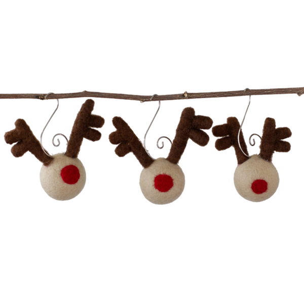 Reindeer Head Ornaments with Red Nose