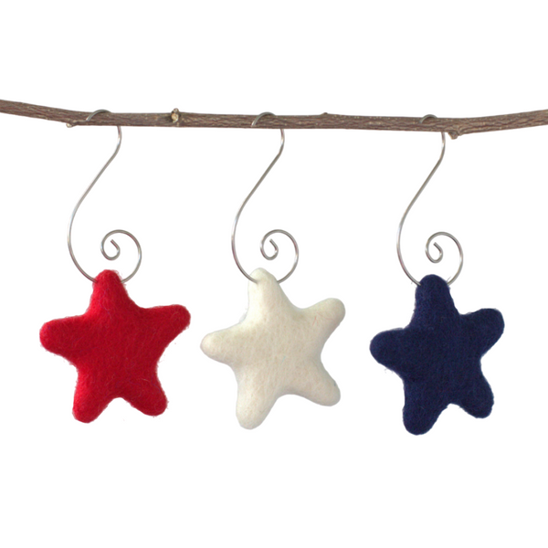 Fourth of July Star Ornaments- SET of 3- Red, White, Navy Blue