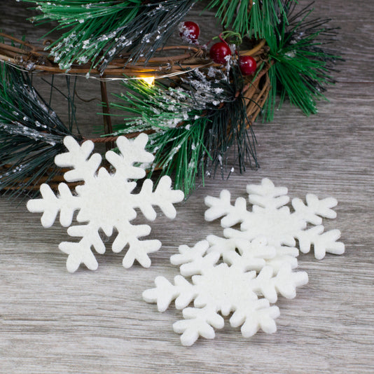 Wool Felt Snowflakes- White Christmas Winter Shapes- 100% Wool Felt