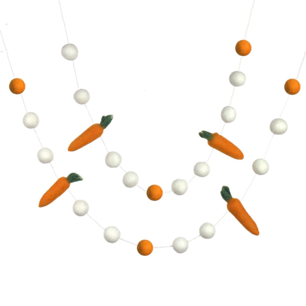 Felted Carrot Garland- Orange Carrots & White Felt Balls- Easter Spring Decor