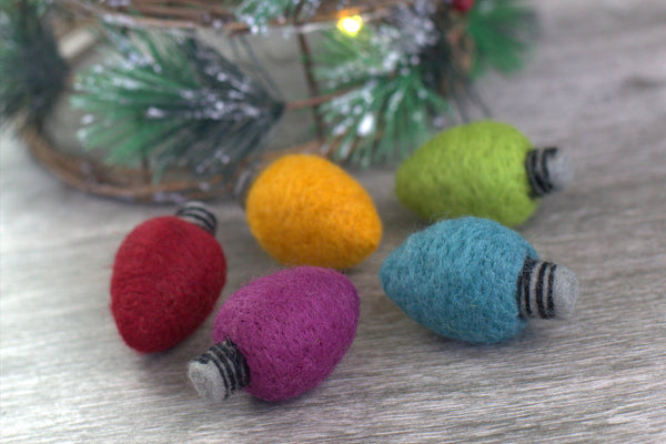 Christmas Light Bulbs Felt Shapes- SET OF 5 Jewel Tones