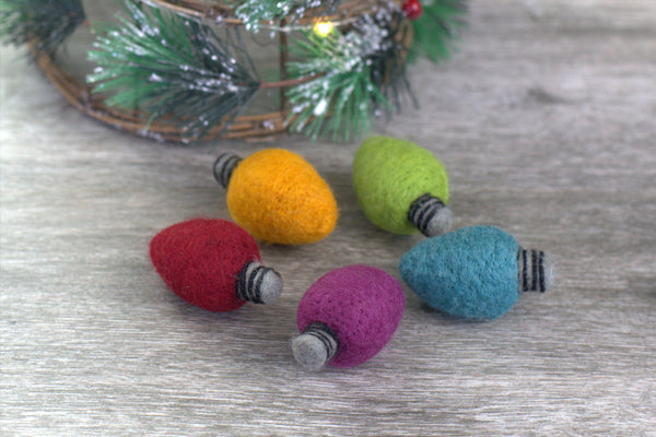Christmas Light Bulbs Felt Shapes- SET OF 5 Jewel Tones