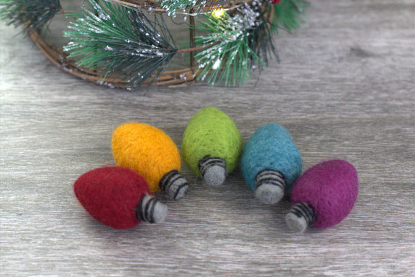 Christmas Light Bulbs Felt Shapes- SET OF 5 Jewel Tones