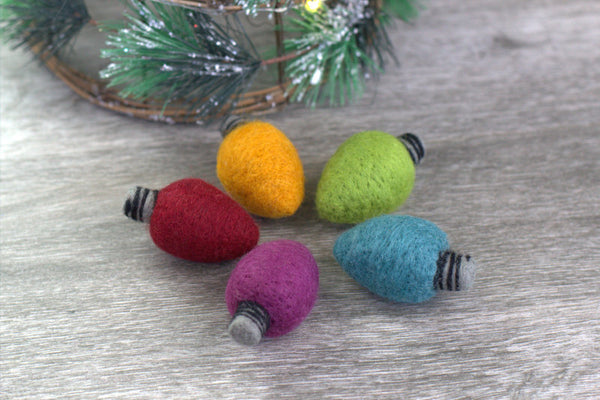 Christmas Light Bulbs Felt Shapes- SET OF 5 Jewel Tones