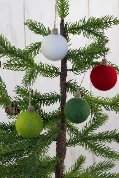 Christmas Felt Ball Ornaments- SET OF 4- Red, Greens, White