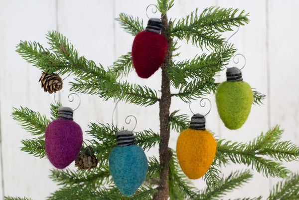 Christmas Light Bulb Ornaments- SET OF 5- Jewel Tones