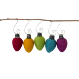 Christmas Light Bulb Ornaments- SET OF 5- Jewel Tones
