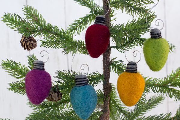 Christmas Light Bulb Ornaments- SET OF 5- Jewel Tones