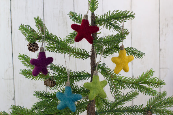 Christmas Felt Star Ornaments- SET OF 5- Jewel Tones