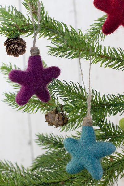 Christmas Felt Star Ornaments- SET OF 5- Jewel Tones