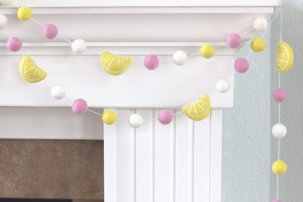 Pink Lemonade Garland- Pink, Yellow Lemons