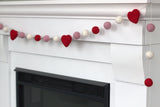 Valentine's Day Garland Decor- Red, Pink, White Felt Balls & Hearts