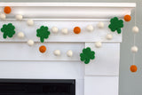 St. Patrick's Shamrock Felt Ball Garland- Kelly Green, Light Orange & White