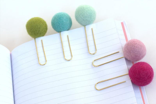 Felt Ball Planner Clip Bookmark- SET OF 5- Peach & Pink Colors- Planner Accessories - Page Marker Pom Poms - 1" Felt Ball