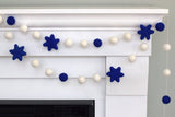 Hanukkah Garland Star of David- Blue & White - Holiday Decor- 1" Felt Balls, 2" Stars