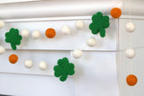 St. Patrick's Shamrock Felt Ball Garland- Kelly Green, Light Orange & White