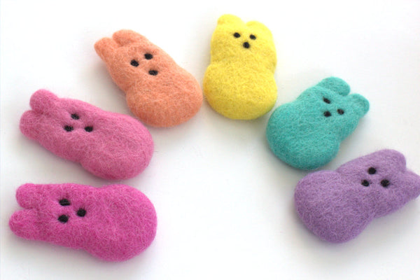Easter Marshmallow Bunnies- Set of 6- Bright Rainbow Colors- Approx. 2.5" Tall