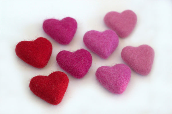 Valentine's Felt Hearts- Shades of Pink & Red- SET of 4, 8 or 12 Valentine's Day DIY Craft Decor- 100% Wool- Eco friendly- Approx. 1.75" Tall Hearts