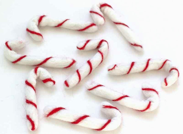 Candy Cane Felted Shapes- White with Red Stripes- Christmas Winter Peppermint Candy- 100% Wool Felt