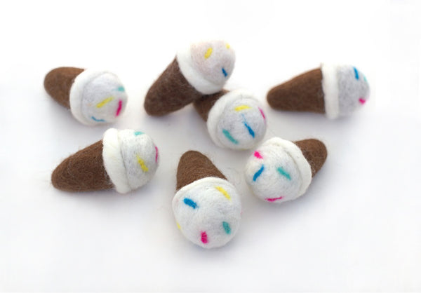 Ice Cream Cones Felted Wool Shapes- Set of 3 or 5- Spring- Approx. 2.5" - 100% Wool