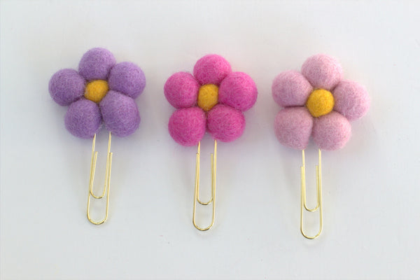 Flower Planner Clip Bookmark- SET OF 3- Pinks & Lavender Daisies - Page Marker -  Planner Accessories