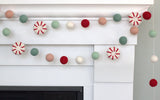 Peppermint Felt Christmas Garland- Red, Pink, Teal- Vintage Holiday Decor