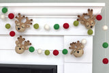 Reindeer Christmas Garland- Red & Green- Holiday Winter Mantle Tree Decor