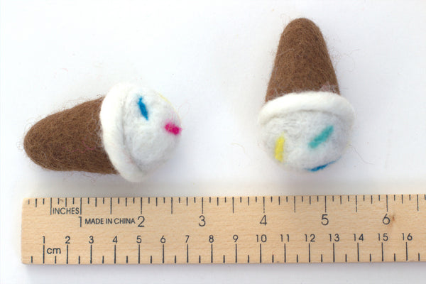 Ice Cream Cones Felted Wool Shapes- Set of 3 or 5- Spring- Approx. 2.5" - 100% Wool