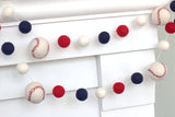 Baseball Garland- Navy Blue, Red, White- 100% Wool Felt- 1" Felt Balls, 1.75" Baseballs