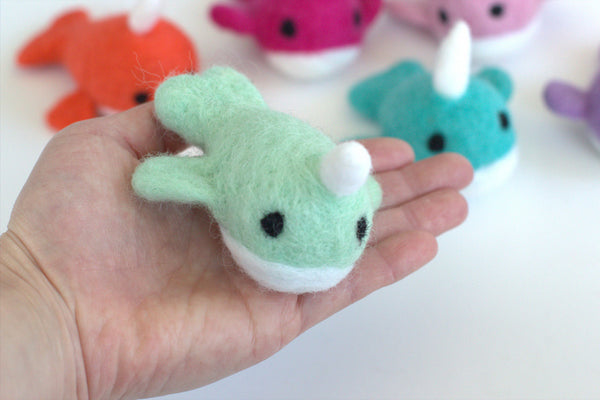 Wool Felt Narwhals- SET OF 3- Berry- Baby Pink- Lavender
