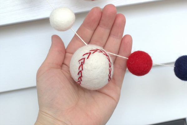 PICK YOUR COLORS- Custom Baseball Garland- 100% Wool- 1" Felt Balls, 1.75" Baseballs