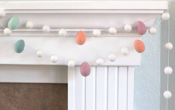 Easter Egg & Ball Felt Garland- White Balls & Blush Pink, Teal, Seafoam, Peach Eggs