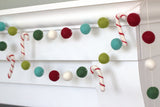 Candy Cane Garland Decor- Christmas Holiday Felt Balls- Vintage Christmas Colors