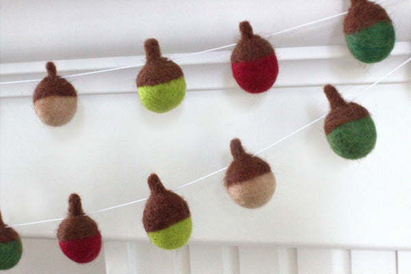 Felt Acorn Garland- Red & Green- Christmas Winter Holiday Decor