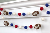 Football Garland- Royal Blue, Red, White- 100% Wool Felt- 1" Felt Balls, 2.25" Footballs